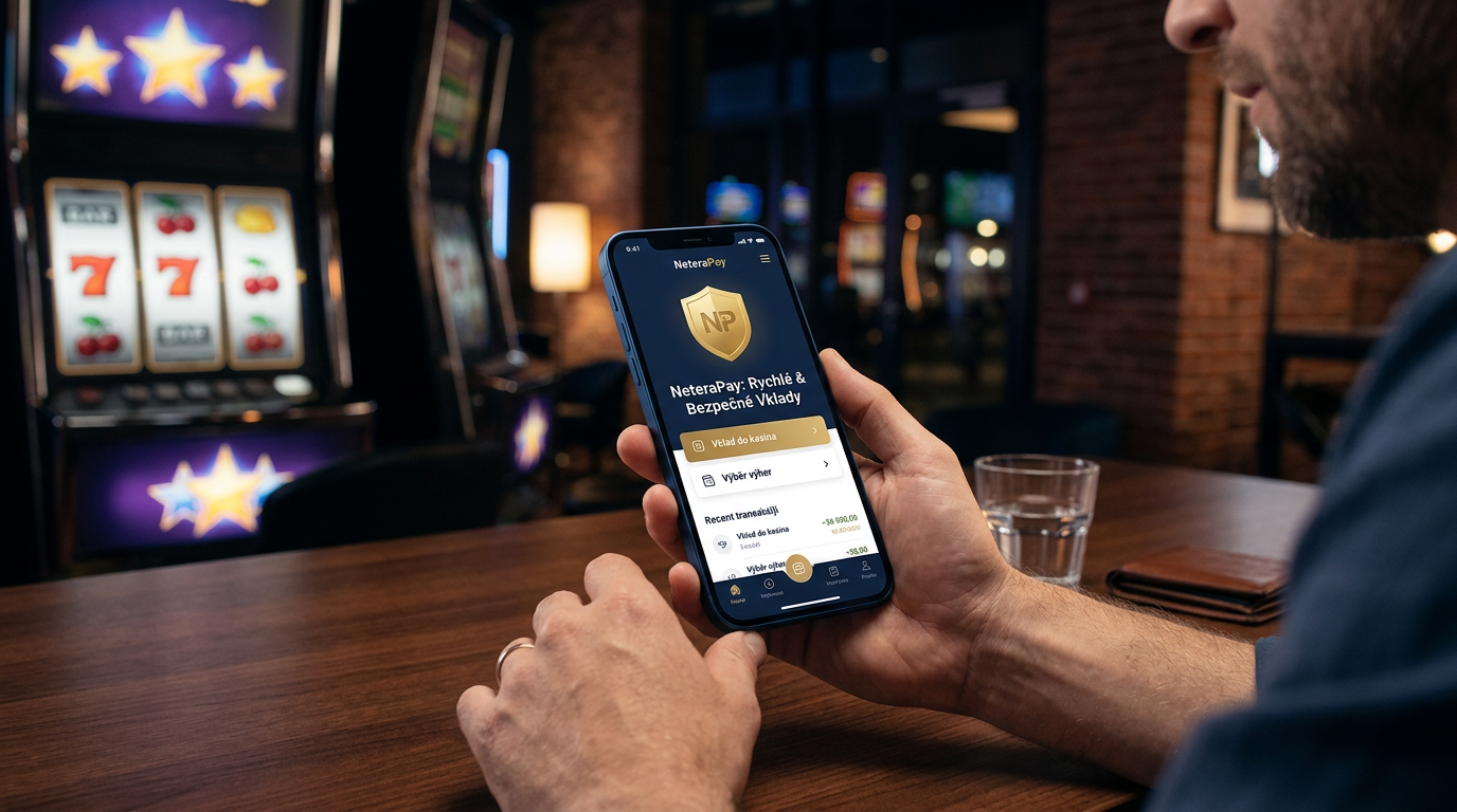 Zabezpečená mobilní platba NeteraPay pro online kasina s ikonou štítu