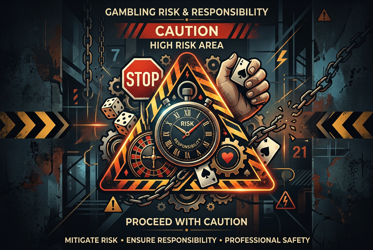 Abstract caution symbol with casino elements representing risk
