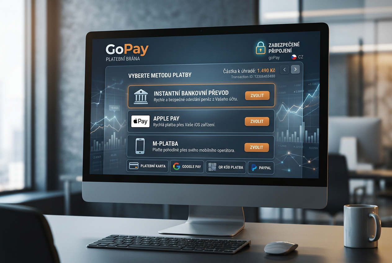 Moderní rozhraní GoPay platební brány na mobilním telefonu pro vklad do kasina