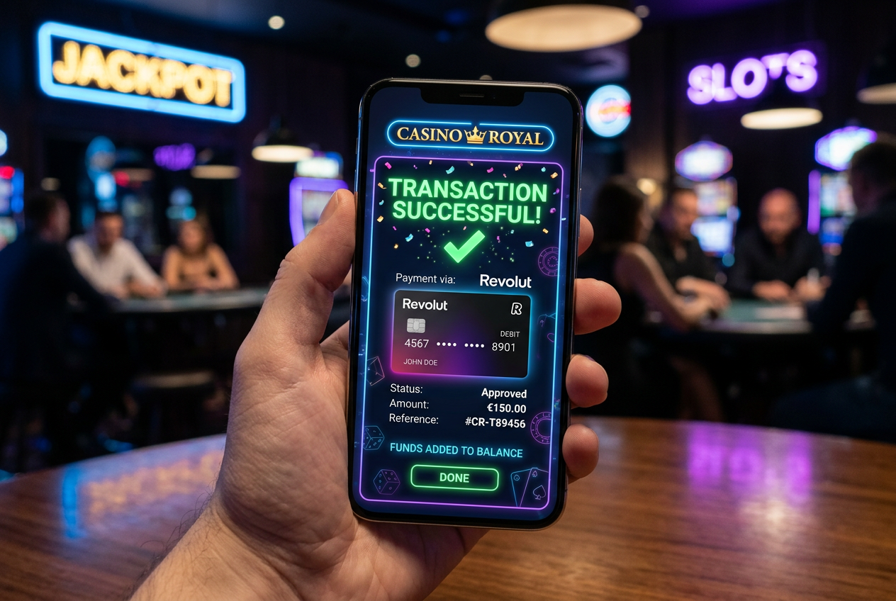 Mobilní aplikace kasina s Revolut platbou a potvrzením transakce